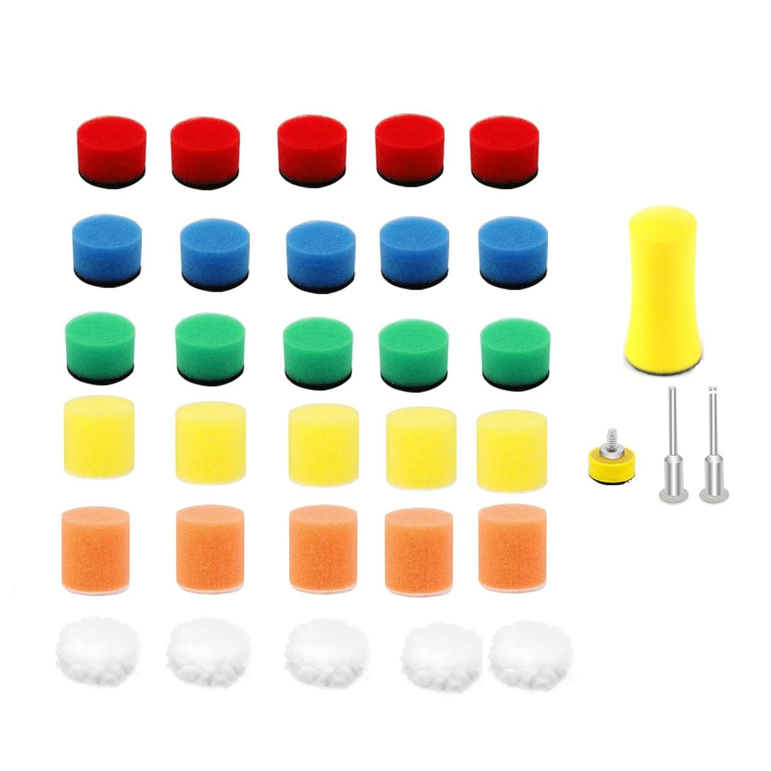 1Inch 25MMM Mini Polishing Pad Kit 34Pcs with Hand Sanding Block Wool Pad and Backing Pad for Polishing Car Metal and Wood