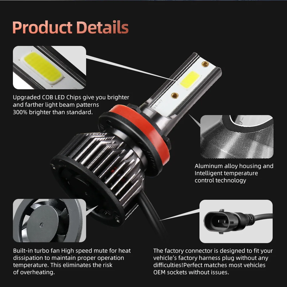 1PC H1 H4 H7 H11 LED Headlight Bulb 12V Motorcycle 35W High Power Car Light Turbo Fan Front COB Headlamp 6000K Moto Bike Scooter