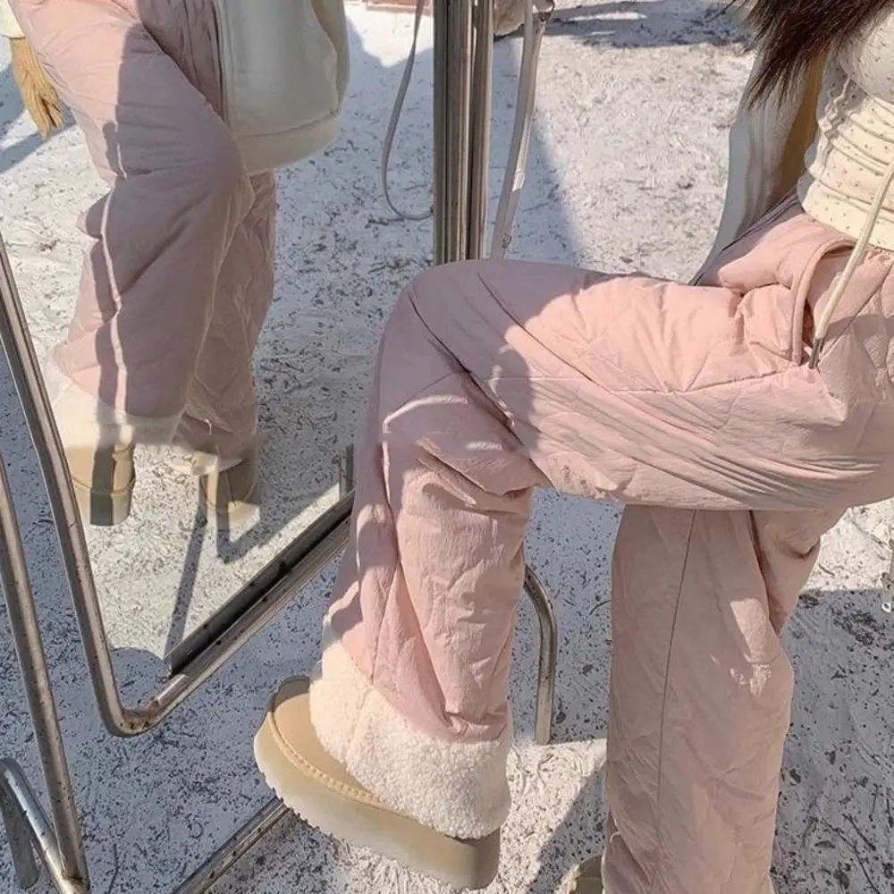 موضة واسعة الساق سميكة الفانيلا السراويل بسيطة عالية الخصر فضفاض مستقيم بنطلون الشتاء السببية مصدات الرياح سراويل قطنية النساء