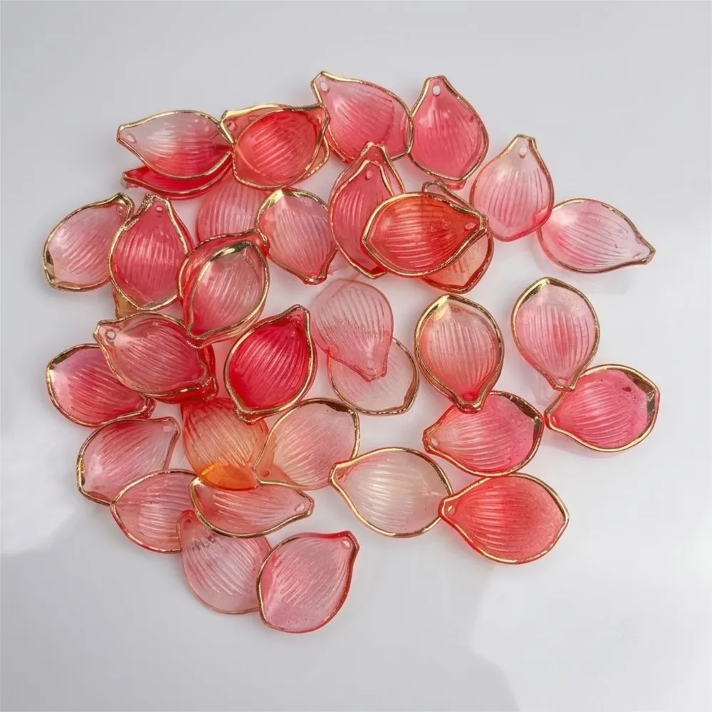 50Pcs ulticolor Acrylic Flower Petal Gold Edge Beads Pendant For DIY Earring Necklace Charms Jewelry Making Crafts Decoration