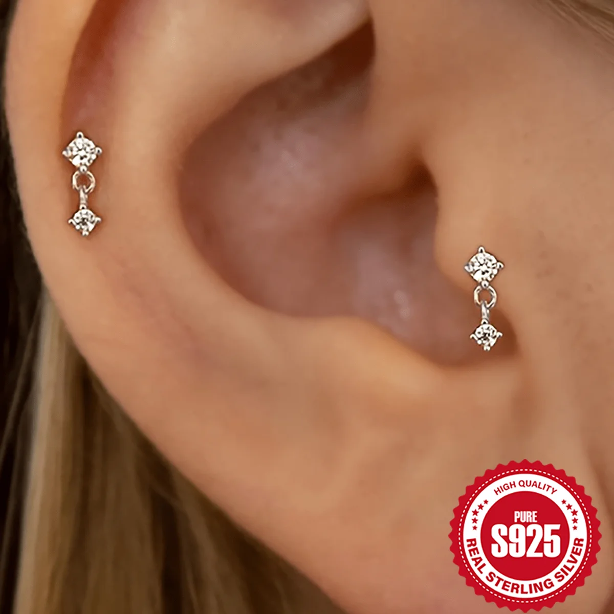 AIDE 925 Sterling Silver Waterdrop Dangle Internally Threaded Flat Back Earring for Women Piercing Earrings  Summer Party Gifts