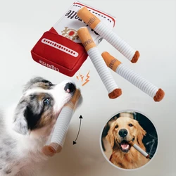 Creative Dog Interactive Toy Dog Plush Chew Toy with Squeaker Cigarette Box Toy Pet Cigarette Teething Training Toy Pet Gift