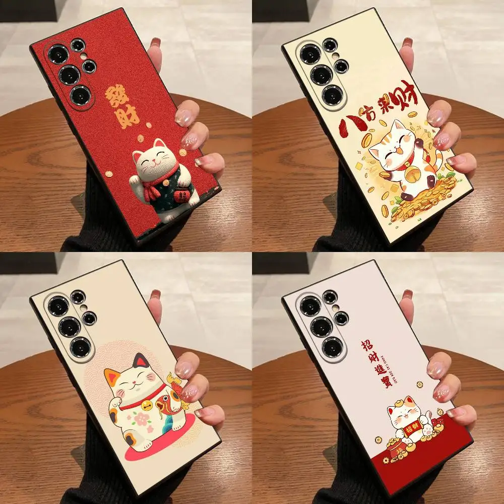 

Maneki Neko Lucky Money Cat Phone Case For Samsung S25,S24,S21,S22,S23,S30,Ultra,S20,Plus,Fe,Lite,5G Black Cover