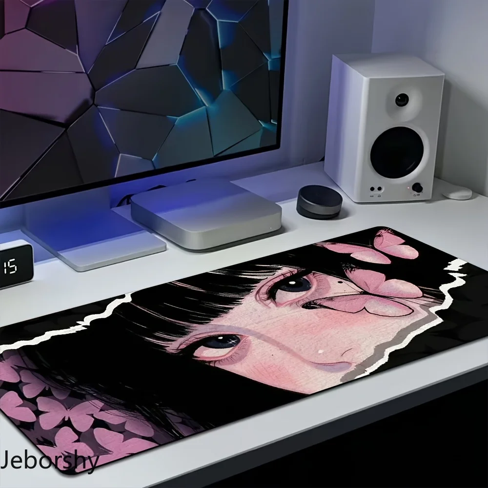 

Stylish Girl with Big Eyes & Butterflies Desk Mat, Non-slip Extended Mouse Pad, Thoughtful Gift