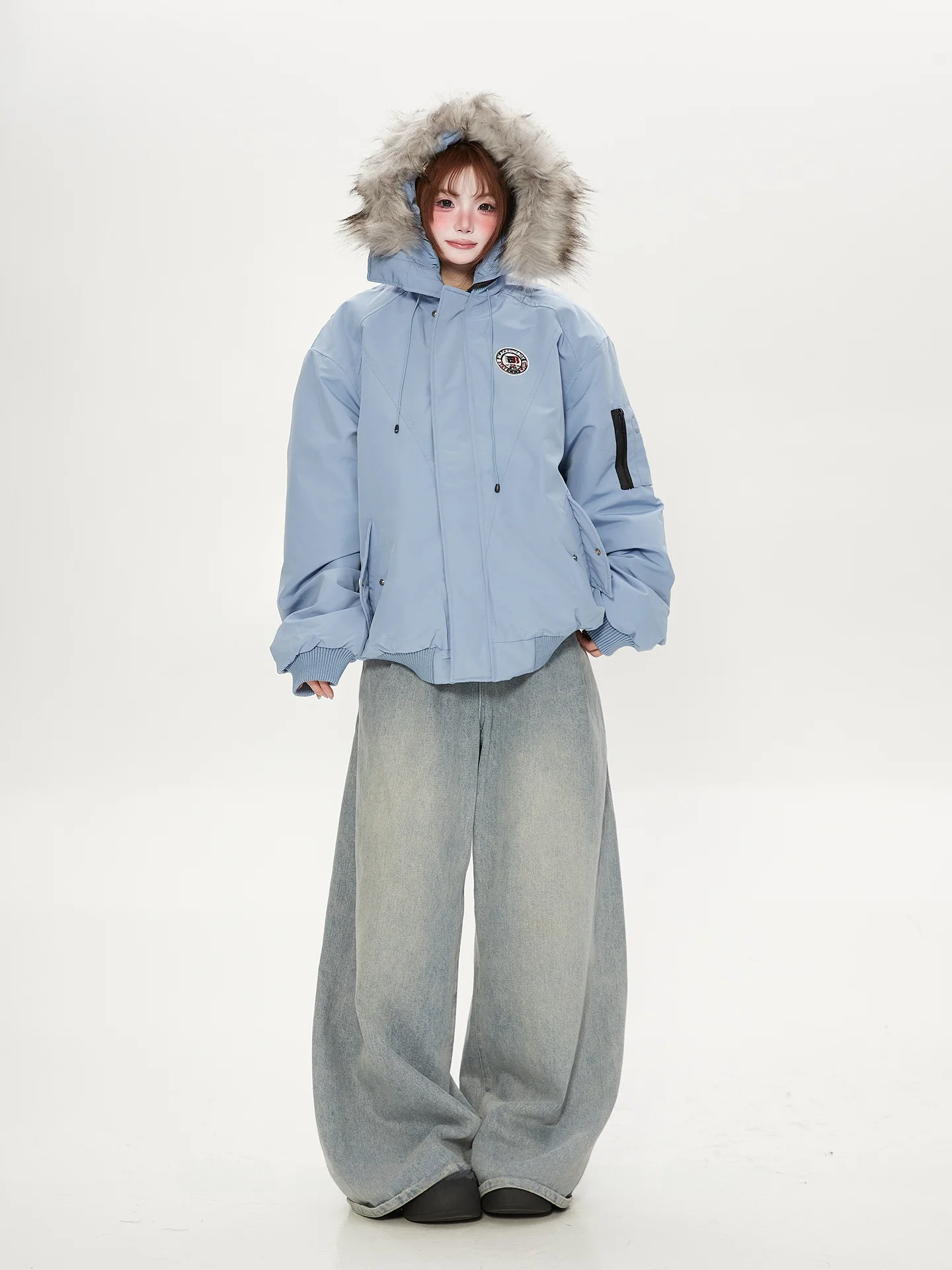 

Хлопковая куртка с меховым воротником и капюшоном в американском стиле High Street, женская зимняя парка, пальто, корейская свободная посадка