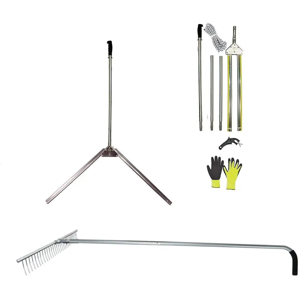

49 V-Blade Weed Shear and 15ft Lightweight Rake Combo for Aquatic Weed Removal in Lakes, Ponds, and Beaches with Float Kit, Rope