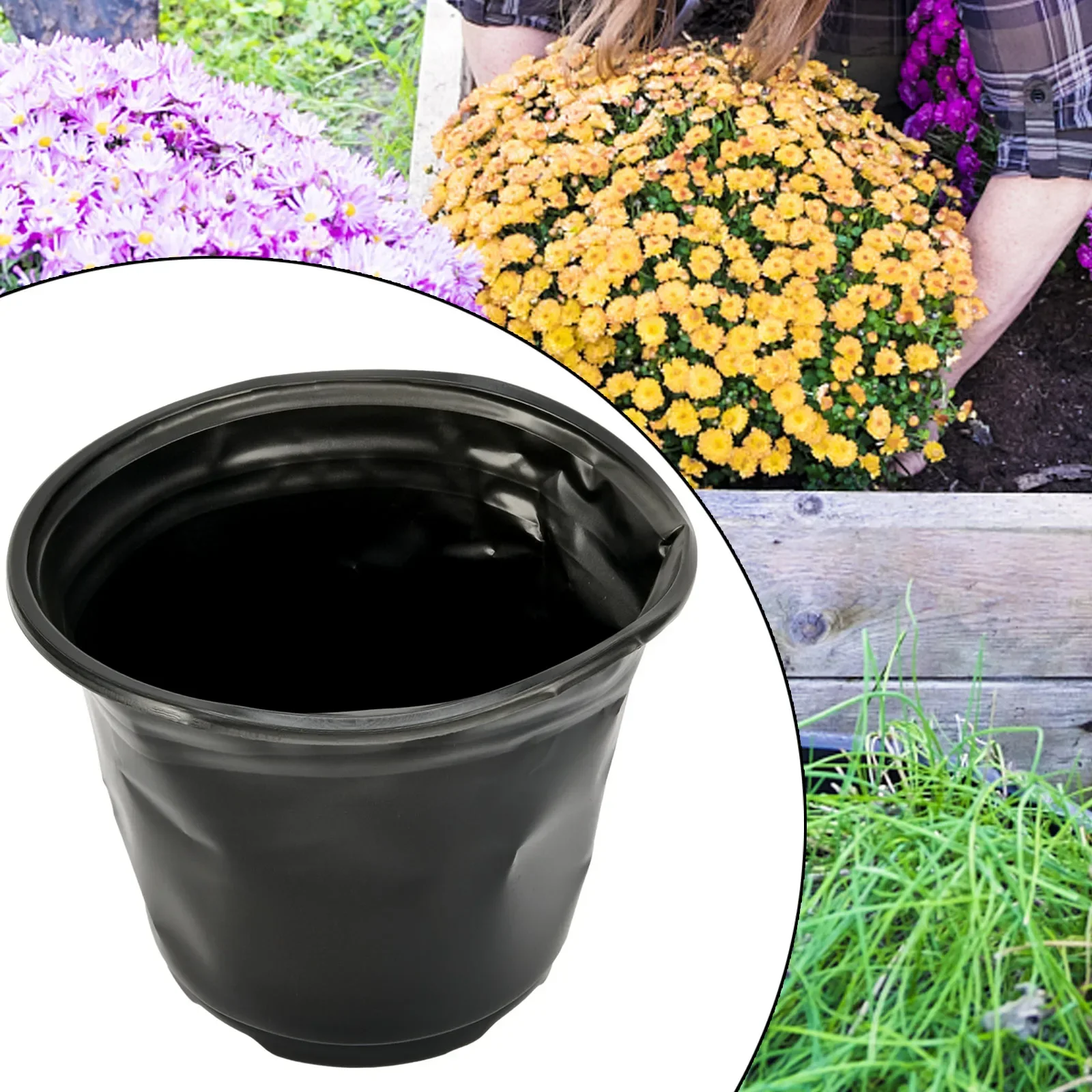 Indoor Outdoor Bamboo Plant Pots Strong Plastic Black Flower Pot Round Planters Garden Nursery Pots Home Garden Decoration