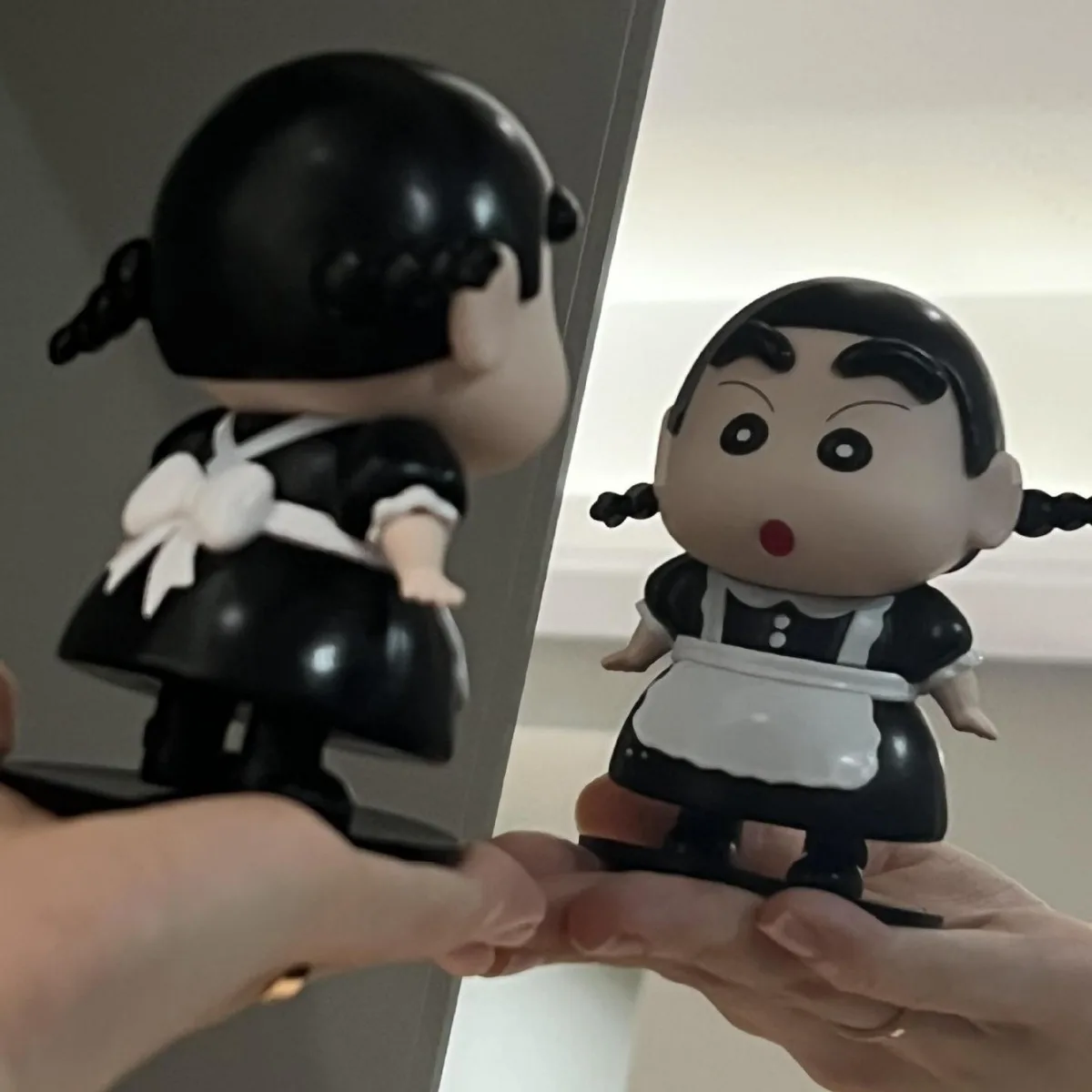 Crayon Shin chan 10cm Anime Figure GK Shin chan cos Maid small plait kawaii desktop decoration model kids children Christmas Toy