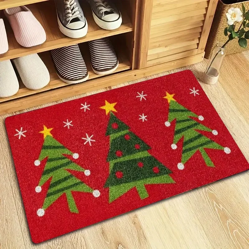 VIKAMA Christmas Red Grand Entrance Rug Crystal Velvet Entrance Door Bathroom Water-Absorbing Foot Mat Home Decoration