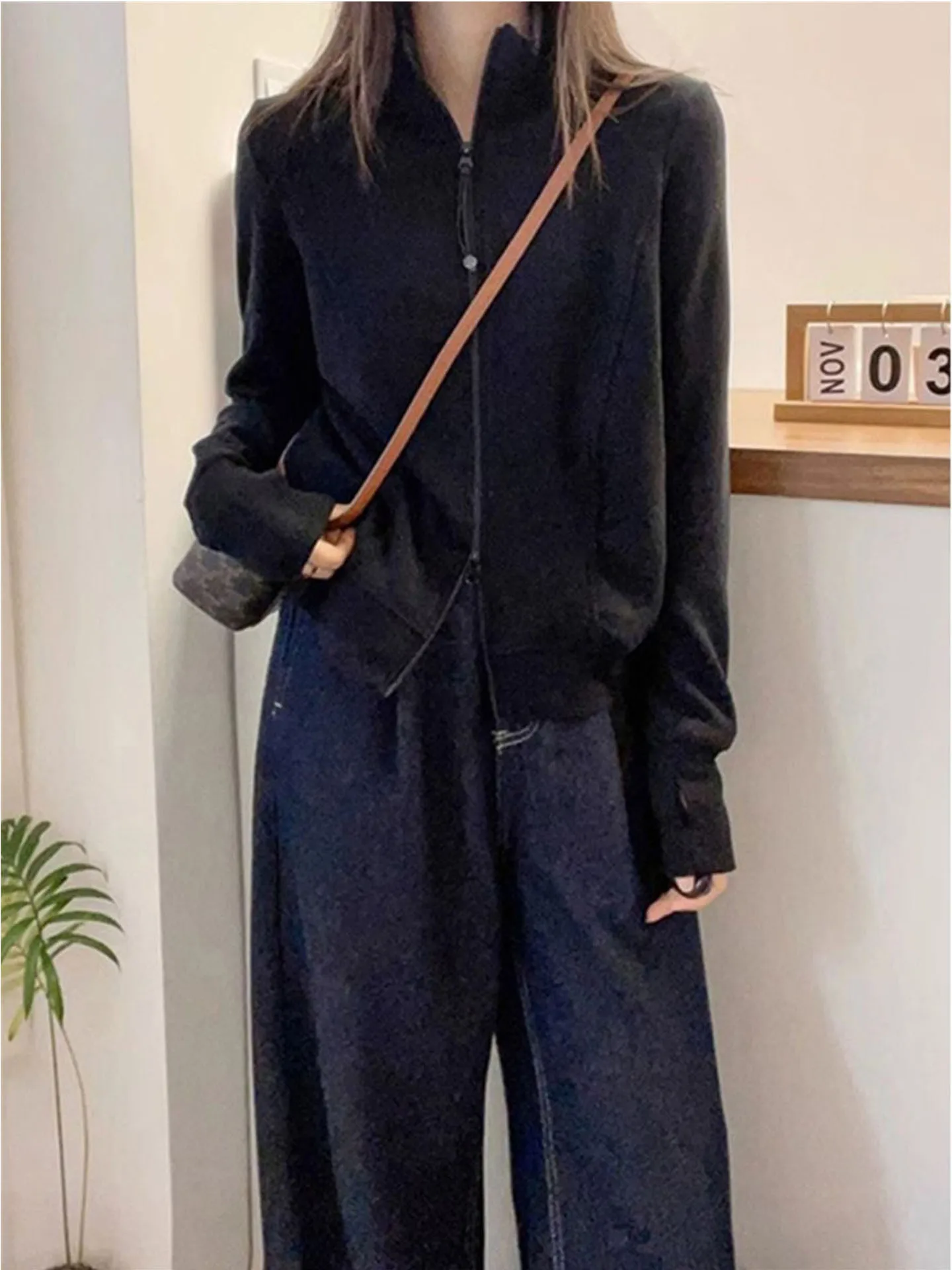 Fluwelen sweatshirt met dubbele ritssluiting en opstaande kraag Dames herfst-wintermode korte mouw Trendy top A-lijn rok met hoge taille