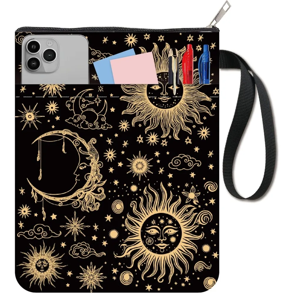 Sun Book Covers Moon Book Protector Star Book Sleeve for Paperbacks Washable Fabric Cloth Book Cover with Zipper and Extra