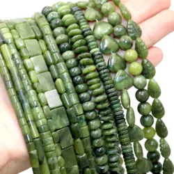 Natural Stone Green Jades Cylinder Square Irregular Faceted Round Loose Spacer Beads For Jewelry DIY Bracelet Making Accessories