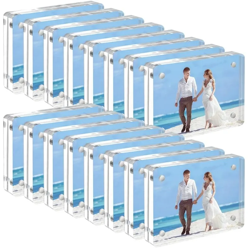 

15Pack Mini Acrylic Magnetic Picture Frames 2.5in x 3.5in, Acrylic Frame 10+10MM Wallet Size Freestanding for Photos Cards Stamp