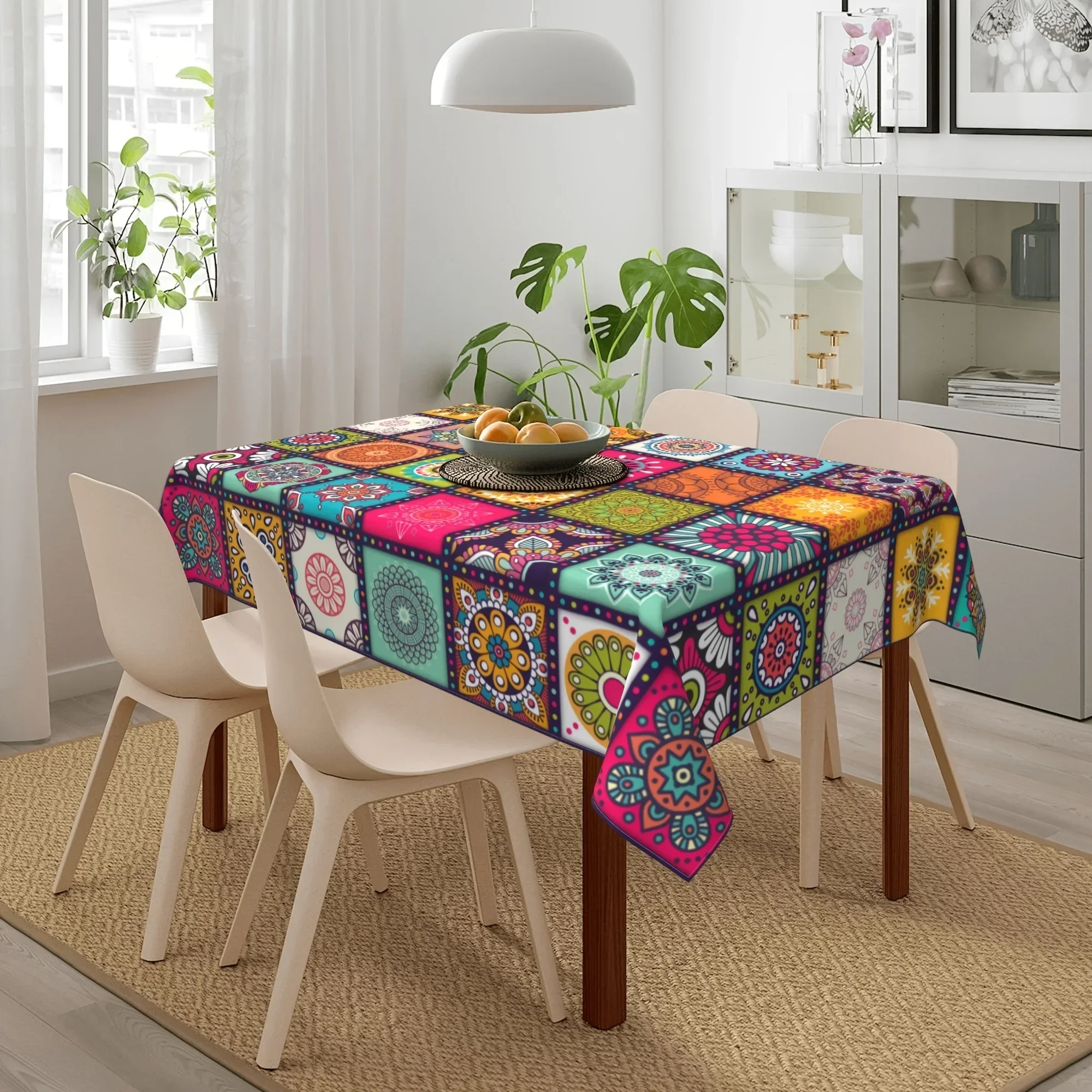 2024 August collections Rectangle Polyster Tablecloth Mandala Bohemian Circular Colorful Table Cloth