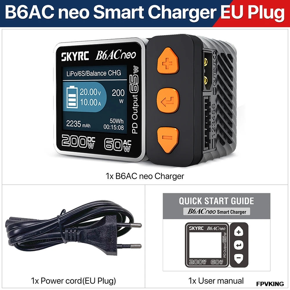 SKYRC B6ACneo Charger DC 200W AC 60W 10A Balance Charger Discharger Digital LiPo LiFe LiIon LiHV NiMH NiCd Pb Smart Battery