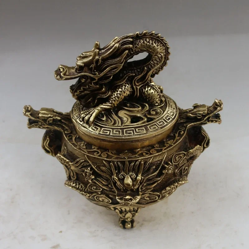 Qianlong Imperial Incense Burner Pure Copper Antique Ornaments Plate Dragon New Bronze Collection Sandalwood Home Decorations