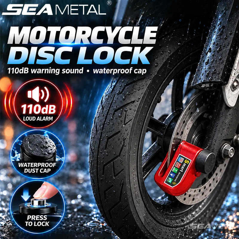 SEAMETAL Motorcycle Brake Lock Alarm Disc Vibration Sensor Waterproof Alloy Travel Safety Scooter Bike Security Key Hole Cover