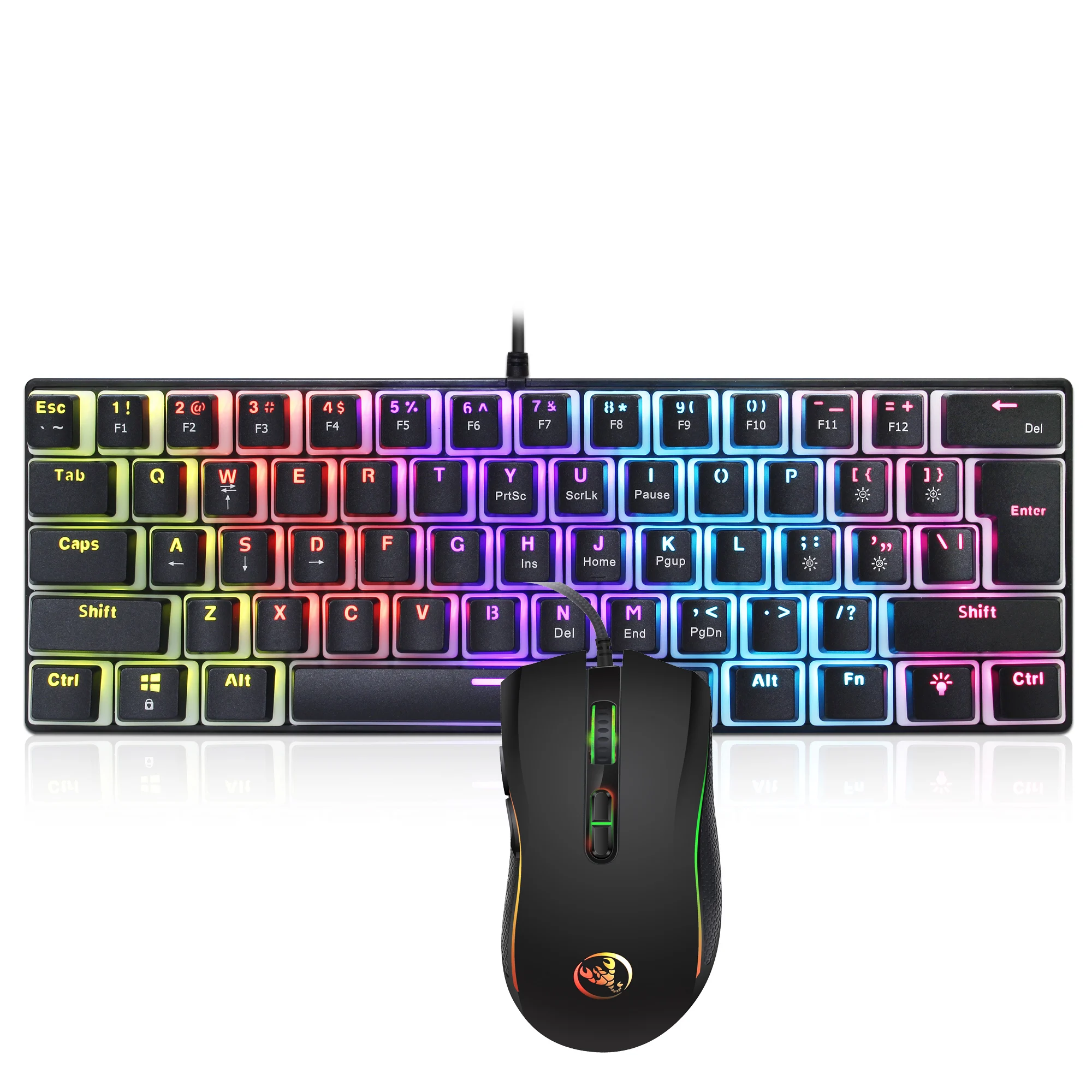 Popular choice mini 60% HXSJ L700 wired mechanical keyboard and mosue e-sport RGB lighting Black ergonomic compact for laptop