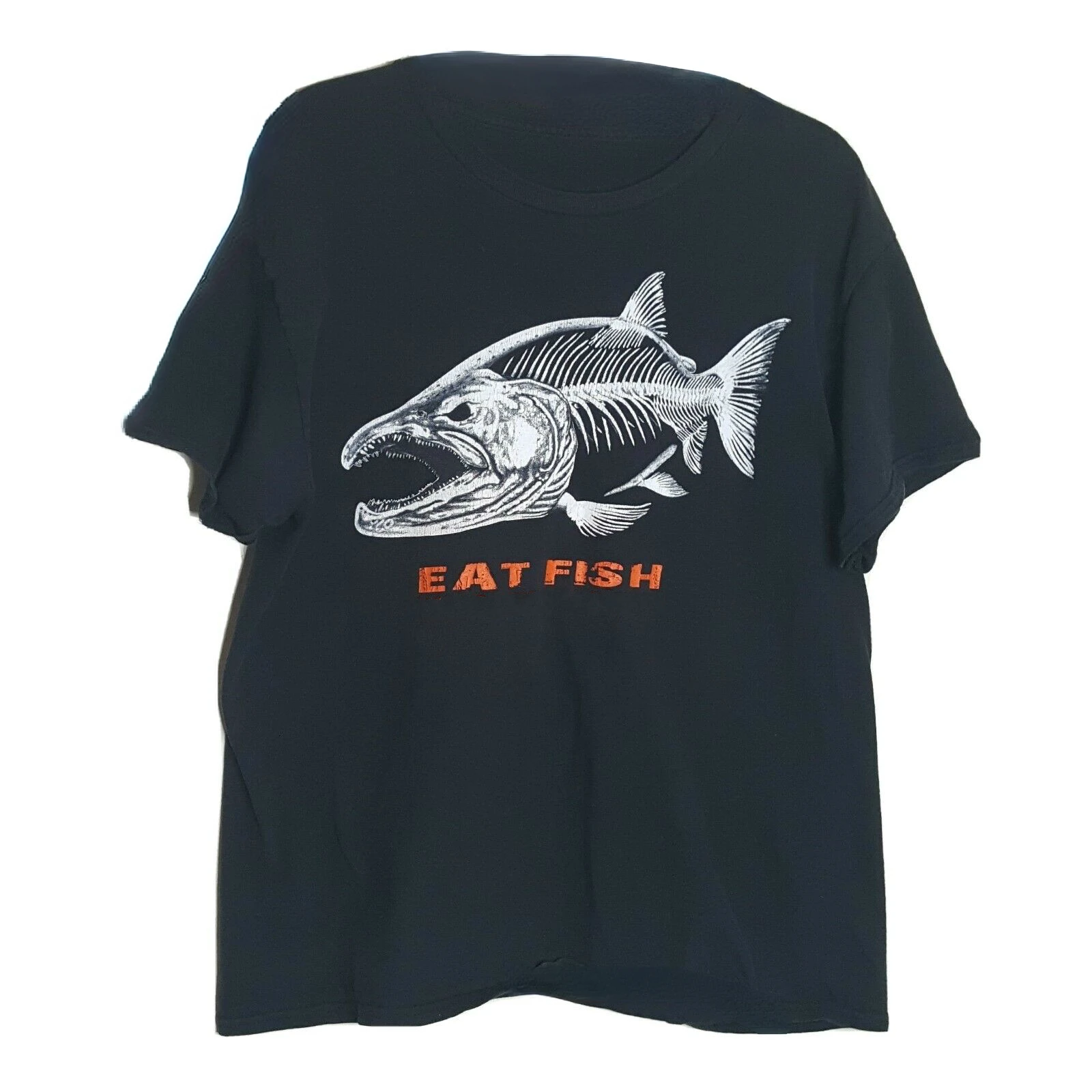 

Eat Fish Scary Skeleton Fish Black T-Shirt Cotton O-Neck Short Sleeve Men's T Shirt New Size S-3XL