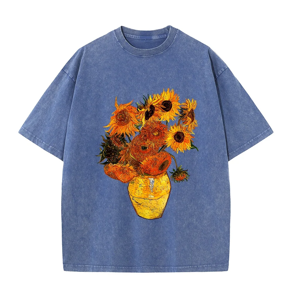 Van Gogh Suowers Vintage Yellow Flowers Art Painting T-Shirt 옷 Relaxed Women Tee Graphic Men Shirt Humor Summer Top Short