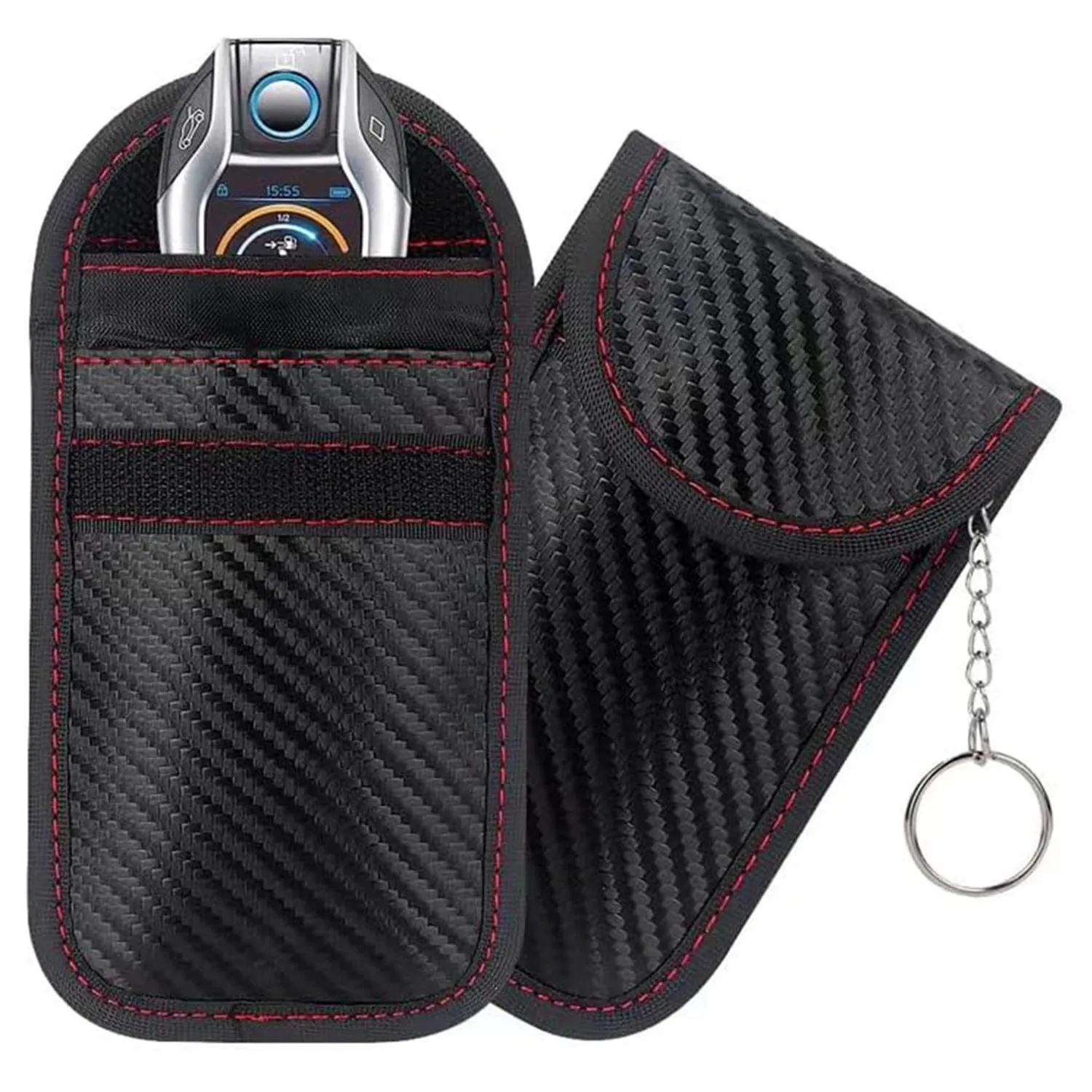 Fashion RFID Blocking Carbon Fiber Car Key Pouch,Double-layer Anti-theft Key Protector Bag for Auto Vehicle Smart Keys Accessory