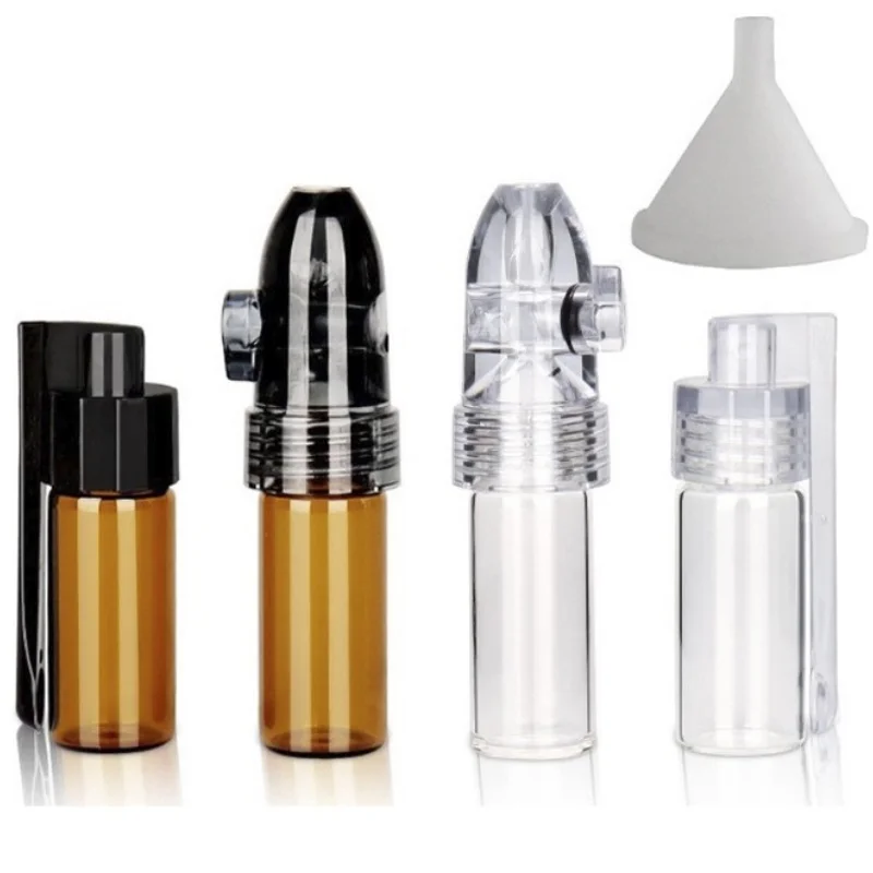 4pcs Glass Powder Dispenser Pill Box with Funnel Spice Powder Dispenser Travel Portable Storage Transparent Refillable Bottles