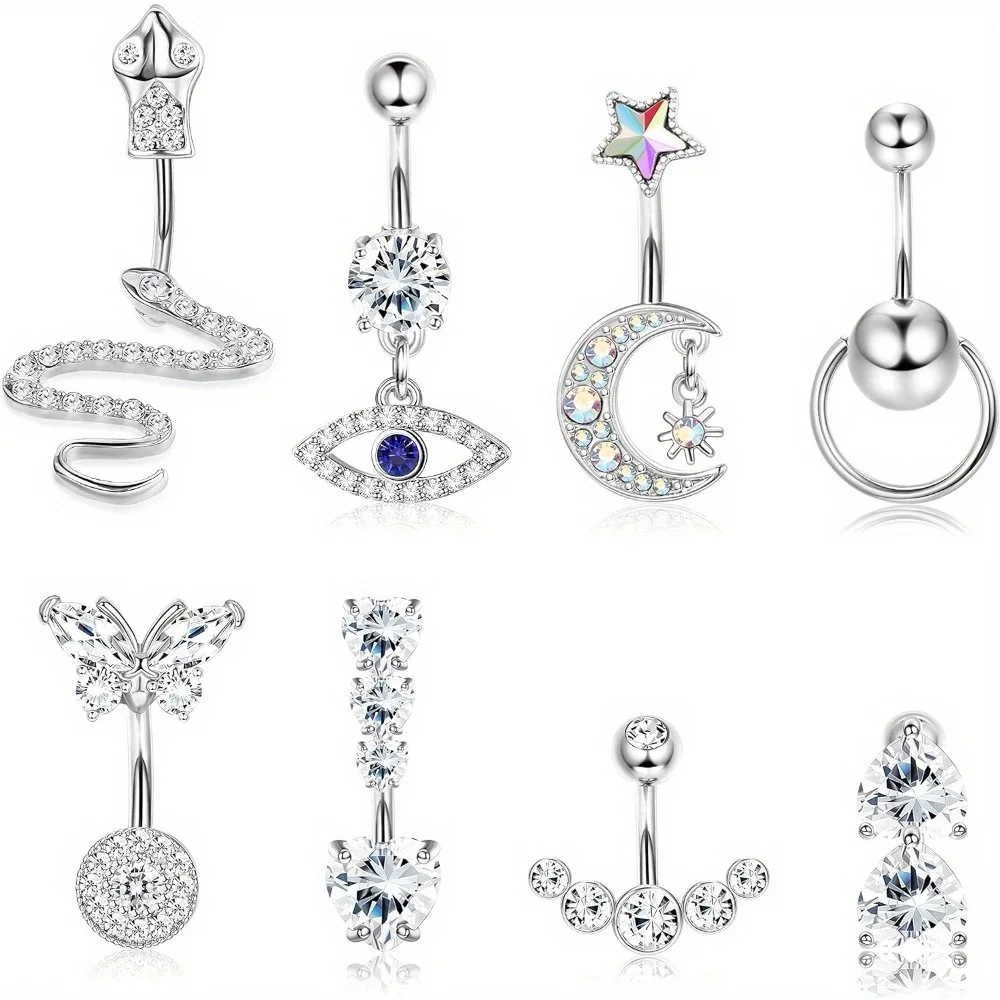 FINREZIO 1Pc Stunning Stainless Steel 14G Premium Belly Button Ring with Clear CZ Gentle on Sensitive Skin Hypoallergenic Safe