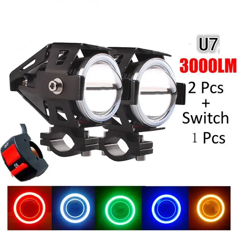 

2PCS 125W 12V Motorcycle Headlight 3000LM moto spotlight U7 LED Driving Fog Spot Head Light Decorative Lamp