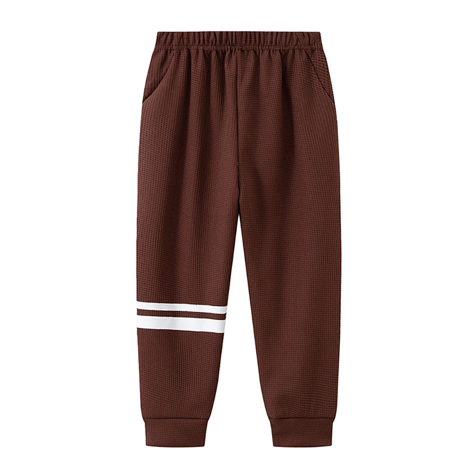 3-teiliges Set Frühlings-/Herbst-Kinderhosen mit Seitenstreifen und Waffelmuster, bunt, modisch und für den täglichen Sport geeignet. – Detail 4