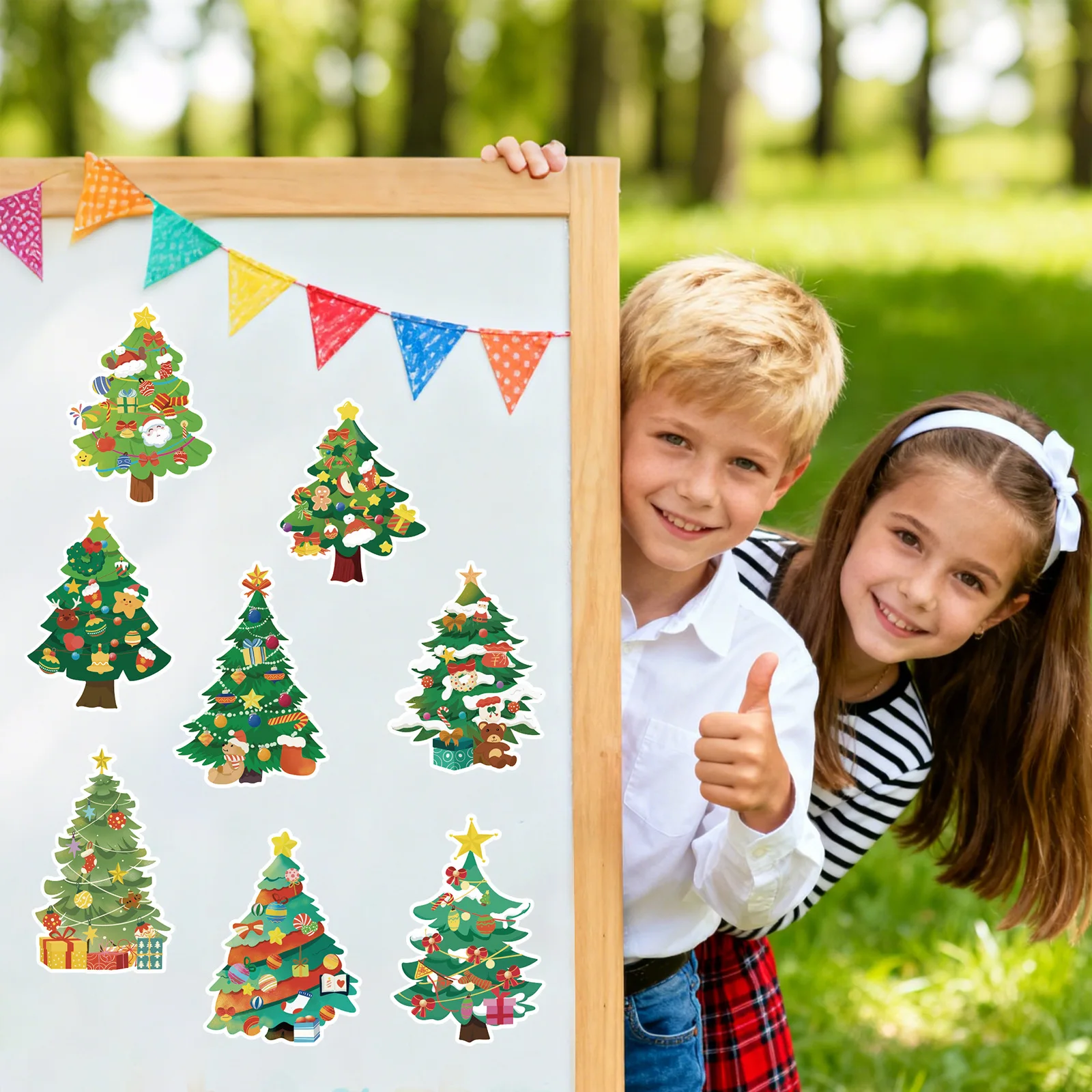 8 أوراق ملصقات ألغاز شجرة عيد الميلاد، ملصقات مضادة للماء لتجميع الأعمال اليدوية للأطفال