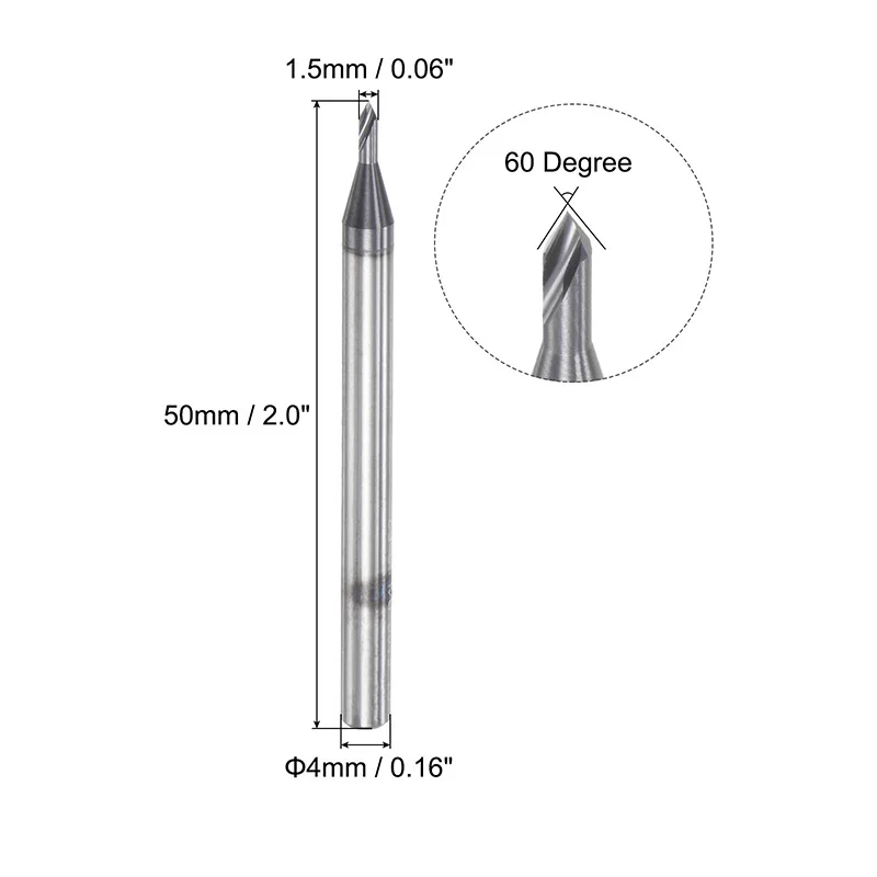 Broca de taladro de 1mm de diámetro y 4mm, vástago de carburo de 60 grados, juego de brocas de 2 flautas recubiertas de AlTiSin