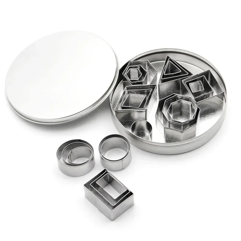 24pcs/set Stainless Steel Cookie Cutter Mold Round Square Geometric Shapes Pastry Biscuit Fondant Mold DIY Cake Decorating Tools