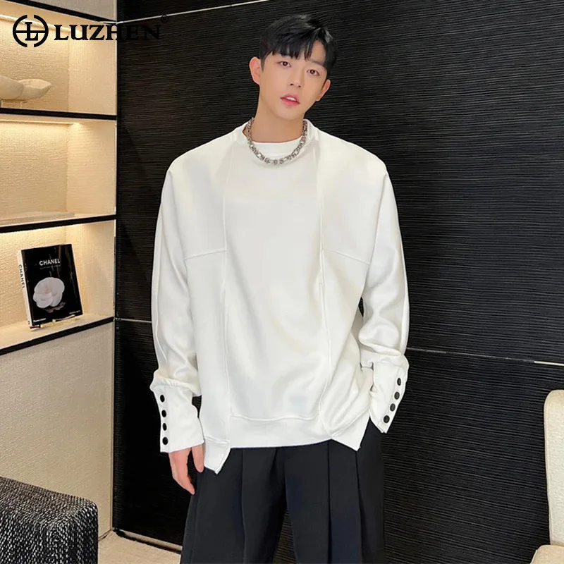 

LUZHEN Men's Sweater Korean Cuffs Multi Button Top Solid Color Handsome Irregular Niche Design Sweatshirts Trend Menwear LZ5883