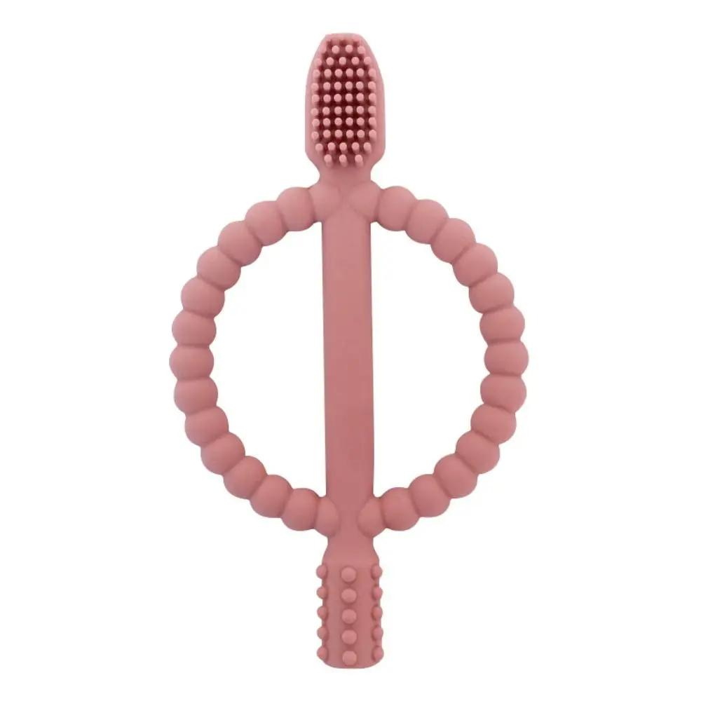 Anneau de dentition en silicone de qualité alimentaire premium avec poignée facile à saisir, pour le soulagement des poussées dentaires, massage texturé des gencives, brosse à dents pour bébé, crèche