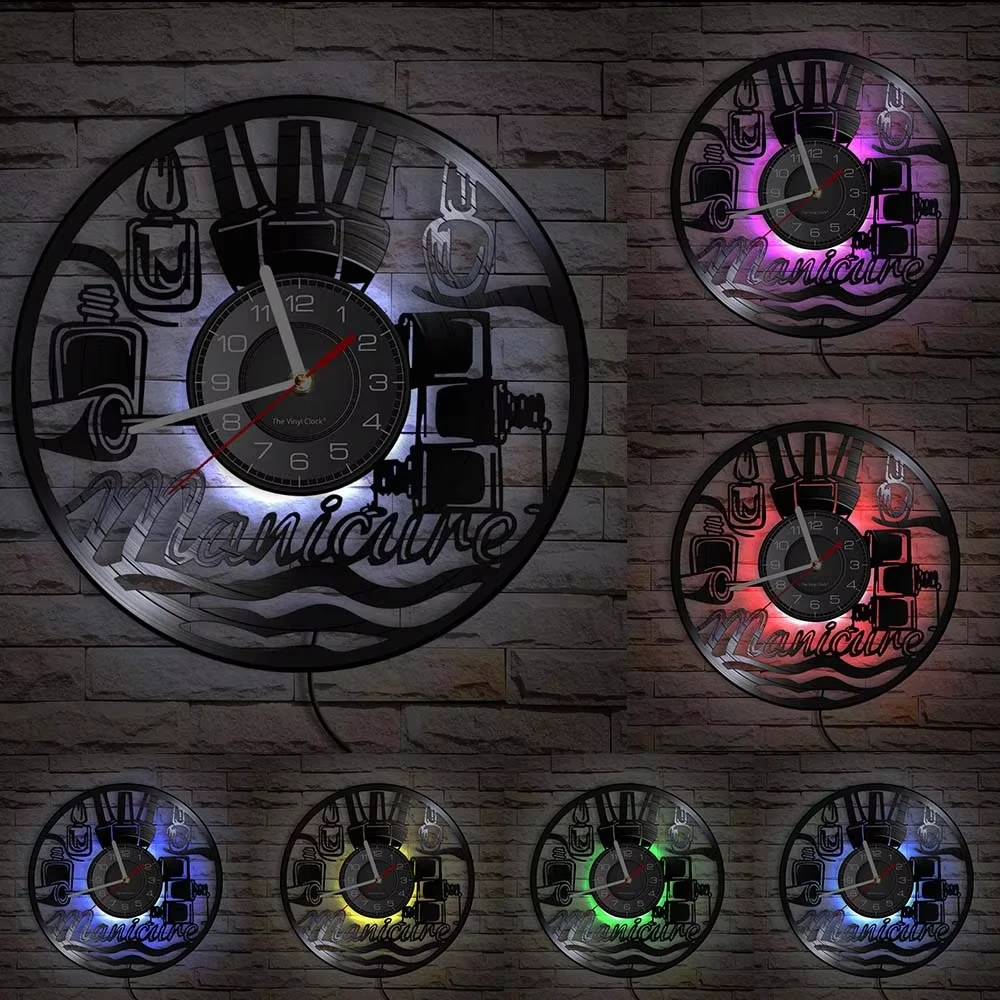Hot Sale 12 Inch Manicure Vinyl Wall Clock, Silent Non-Ticking Quartz Decor for Nail Salon, Ideal Gift for Nail Artists
