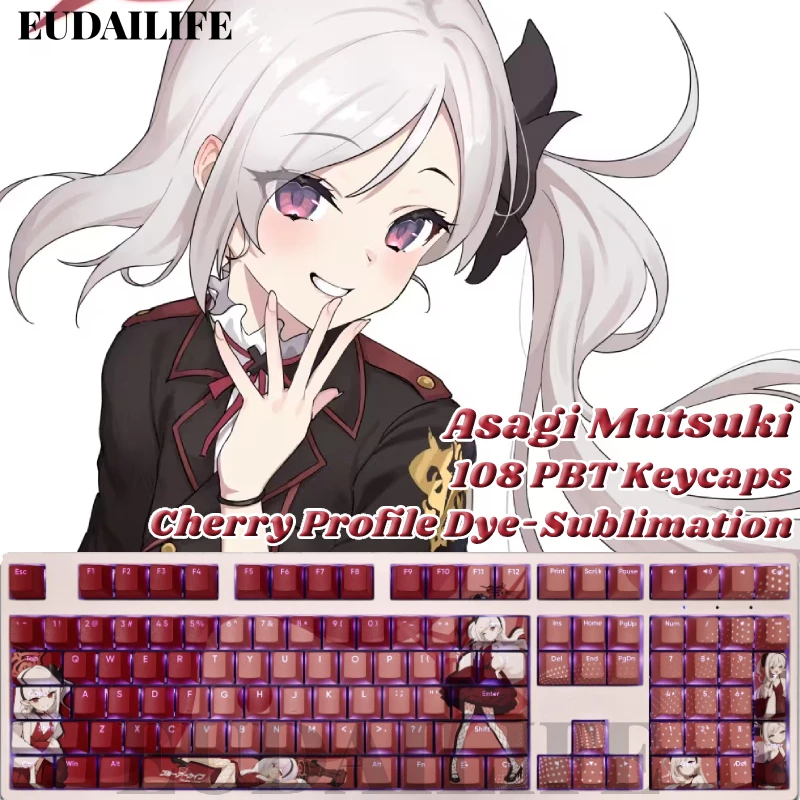 

Asagi Mutsuki 108 Keycaps Blue Archive PBT DYE Sublimation Light Transmitting Cherry Cross Axis Switch for Mechanical Keyboard