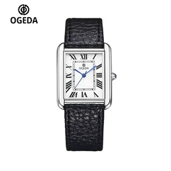 Ogeda 2025 New Square Men's Quartz Watch with Mineral Glass Alloy Case, Leather Strap, Sports Waterproof 3Bar Reloj Hombre Wat