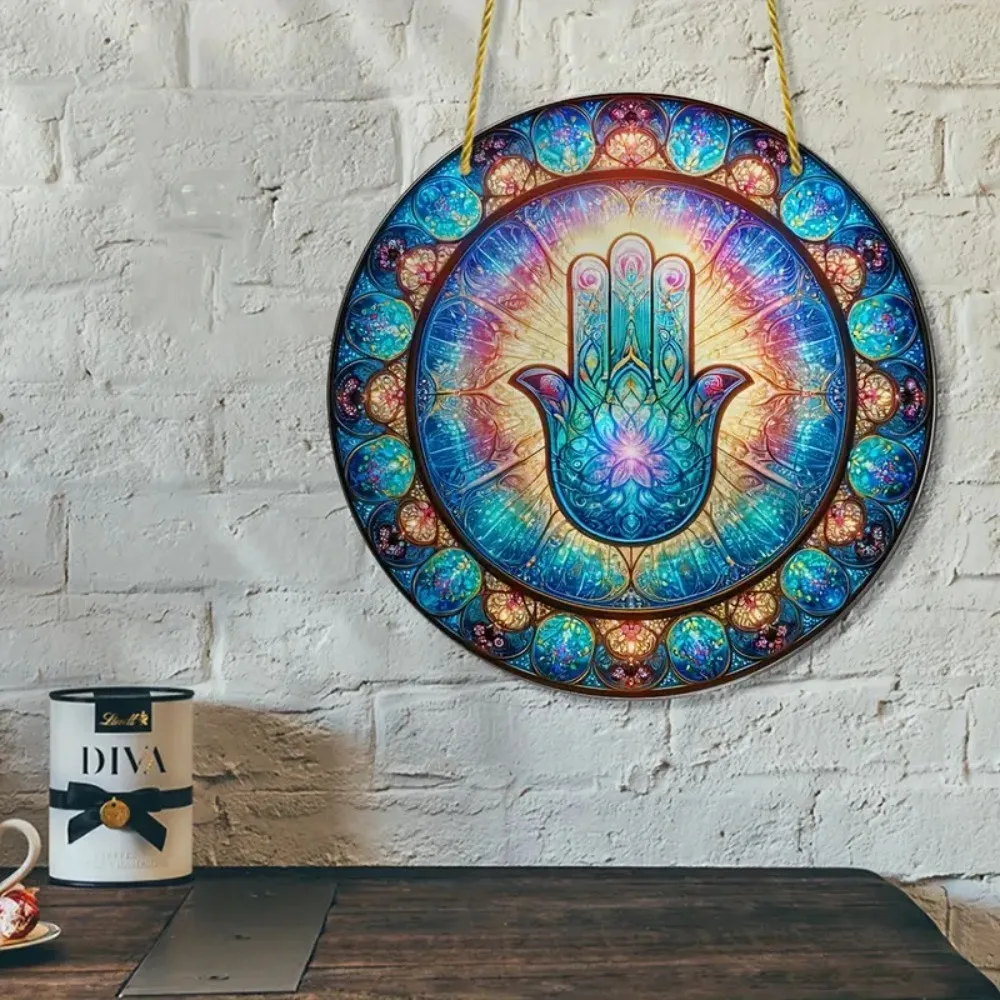Vintage evil eye sign round shape, bohemian style wooden decor for home, bathroom, bar, cafe, garage, porch and farmhouse decor