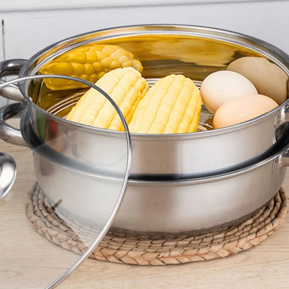 

28Cm Double Layer Soup Steamer Stainless Steel Multifunctional Cooking Pot Steam Boiling Stockpot Silver Kitchenware