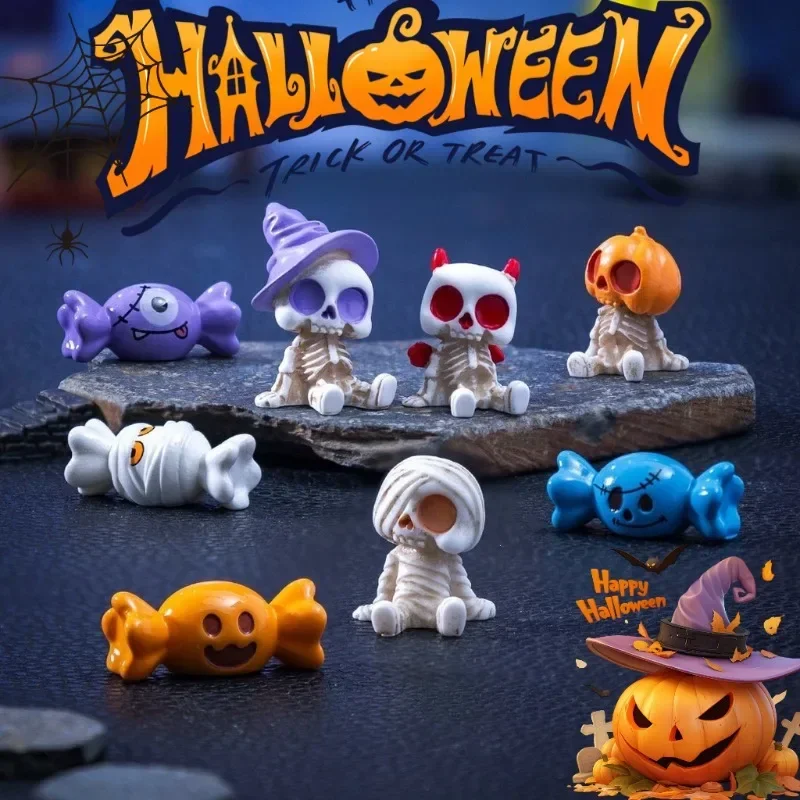 12 Stück Mini-Halloween-Dekorationsornamente, Kürbis-Skelett-Süßigkeiten aus Harz, Mikrolandschaft, Tischdeko, Bastelarbeiten, Partyzubehör – Detail 1