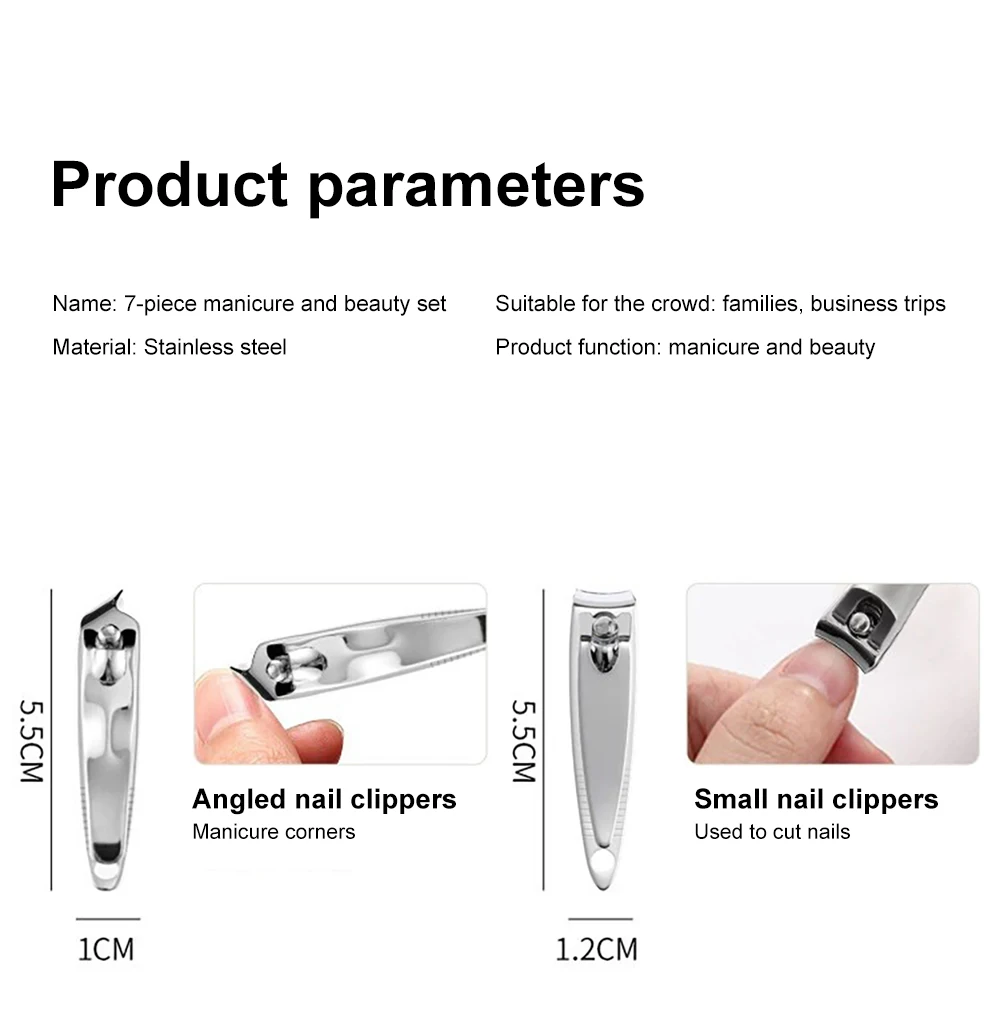 Roestvrijstalen Nagelknipper Set 7 Stuks Verzorgingsgereedschapset Met Draagbare Hoes Professionele Manicure Art Tool Pedicure Nagels Gesneden