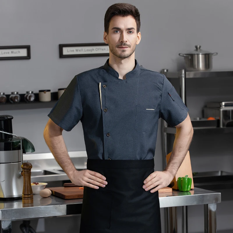 Vestes de chef de cuisine professionnelles pour hommes, uniforme de cuisinier professionnel d'été, costume de cuisine d'hôtel, salopette, haute qualité, 73Chamonix