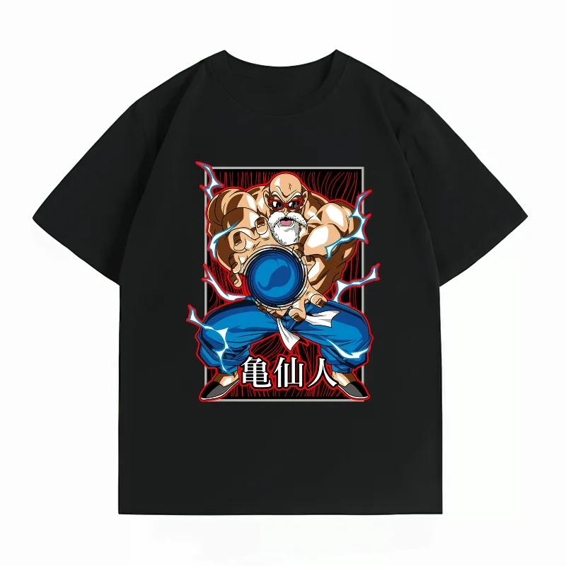 Men's Clothing New 100% Cotton Summer T-Shirt Bandai Dragon Ball Men's T-Shirt Roshi Kamehameha Print Casual Men's T-Shirt