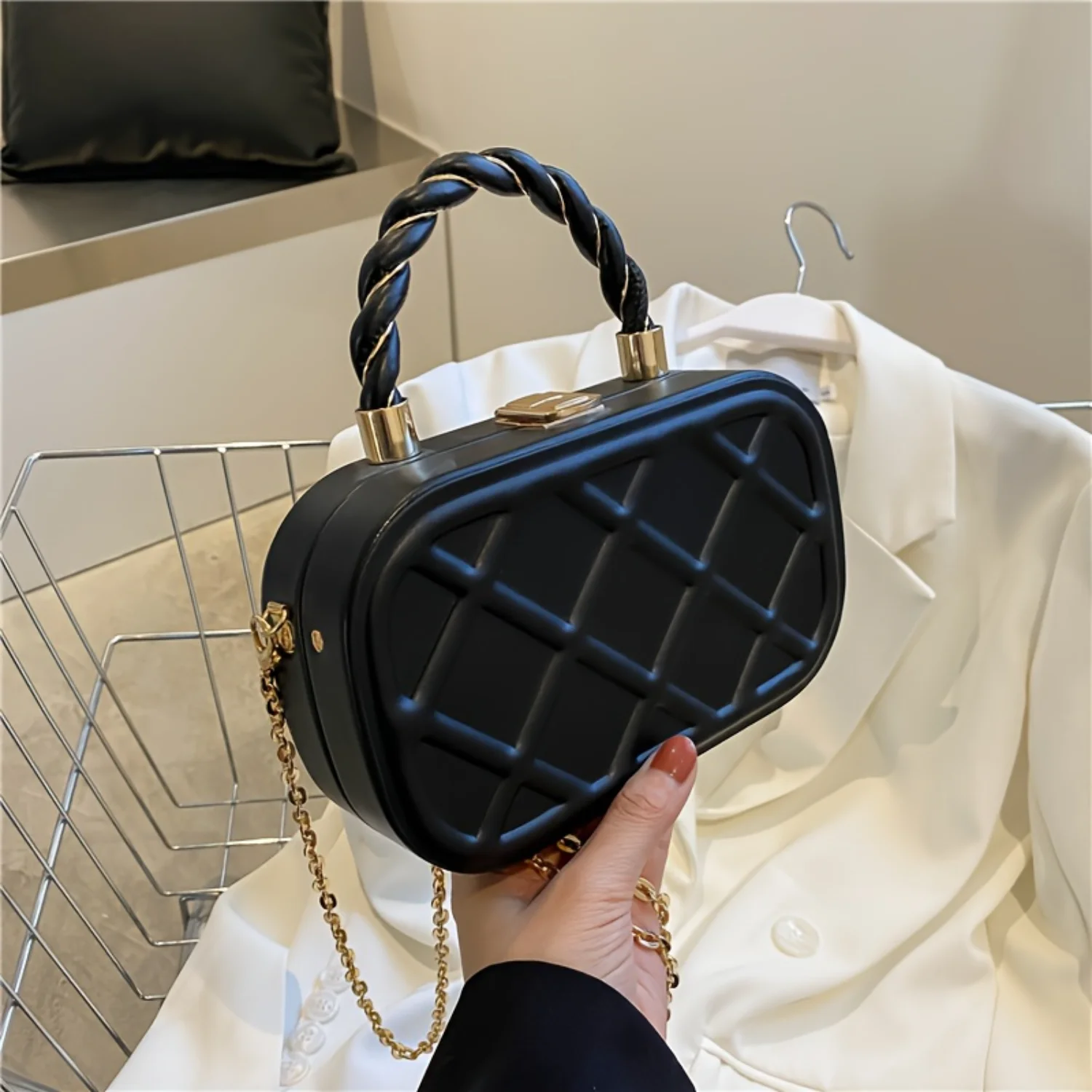 Trendy Argyle Checked Mini Crossbody Bag, Braided Twisted Handle Bag, Perfect Shoulder Bag For Daily Use Bags yk Pvc bag Viaje