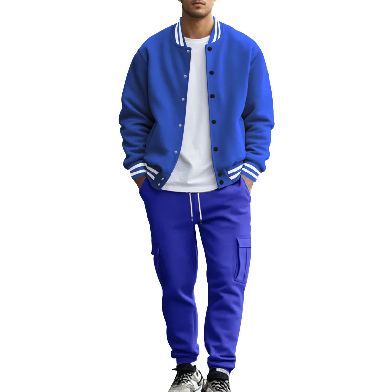 

Autumn and Winter American Stand-up Collar Baseball Uniform Trousers Plus Velvet Casual Jacket Men's Loose Sports Suit