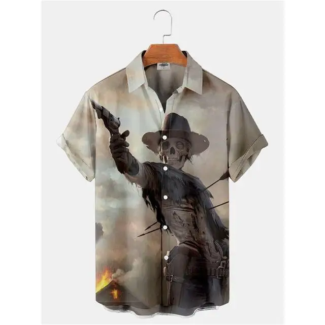 

Punk Style Horror Movies Print Summer Men's Shirts Casual Oversized Short Sleeve Fashion Single-Breasted Blouses Men Clothing