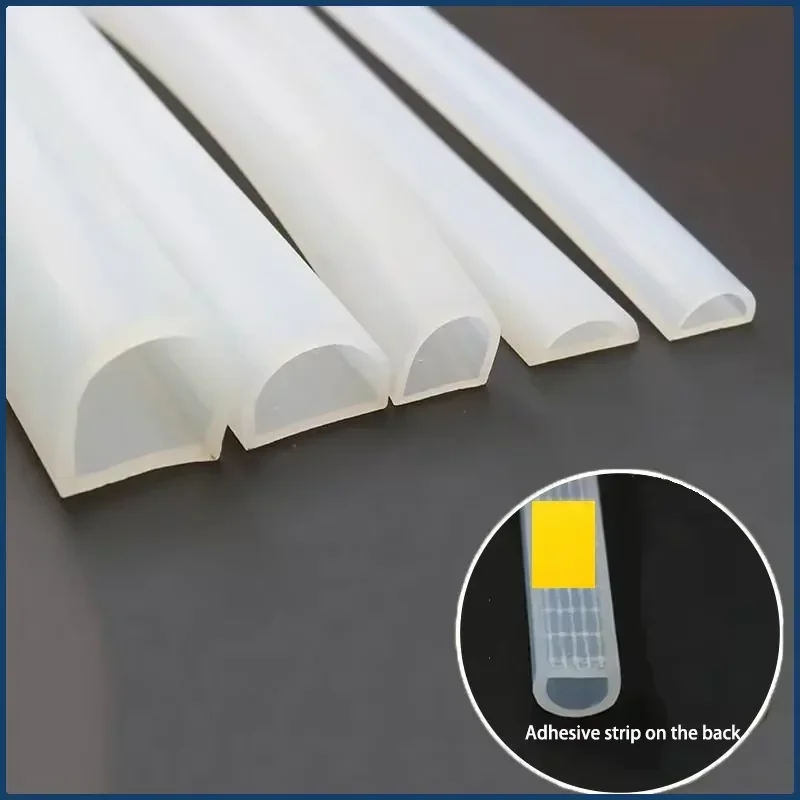 

1-5M D Shape Silicone Rubber Sealing Strip Semi Circle Hollow High Temperature Self Adhesive Door Window Sound Insulating Strip