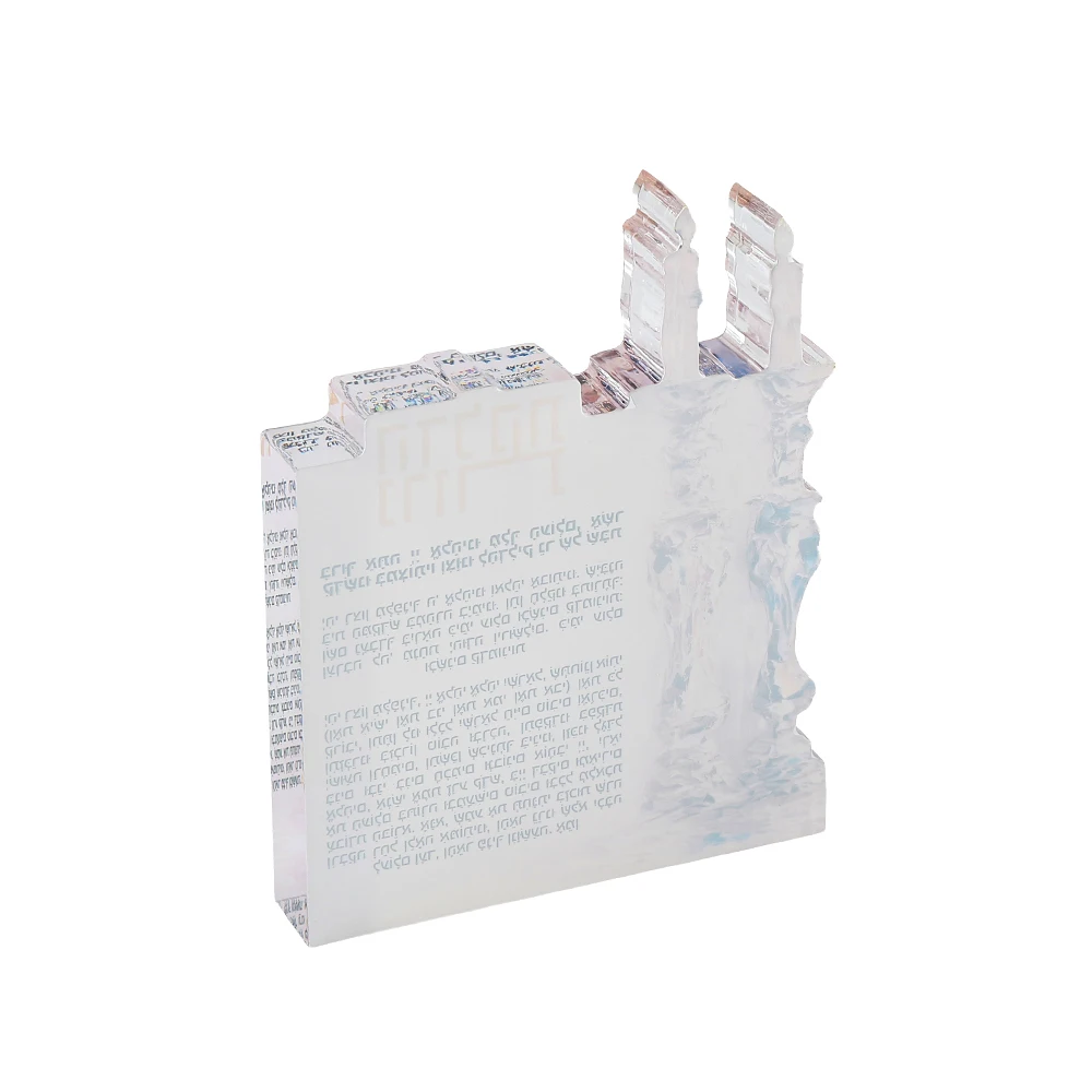Classic Clear Acrylic Hadlakas Neiros Block Hebrew Shabbat Blessing Lucite Hadlakas Neiros Sculpture Judaica Home Tabletop Decor image 4