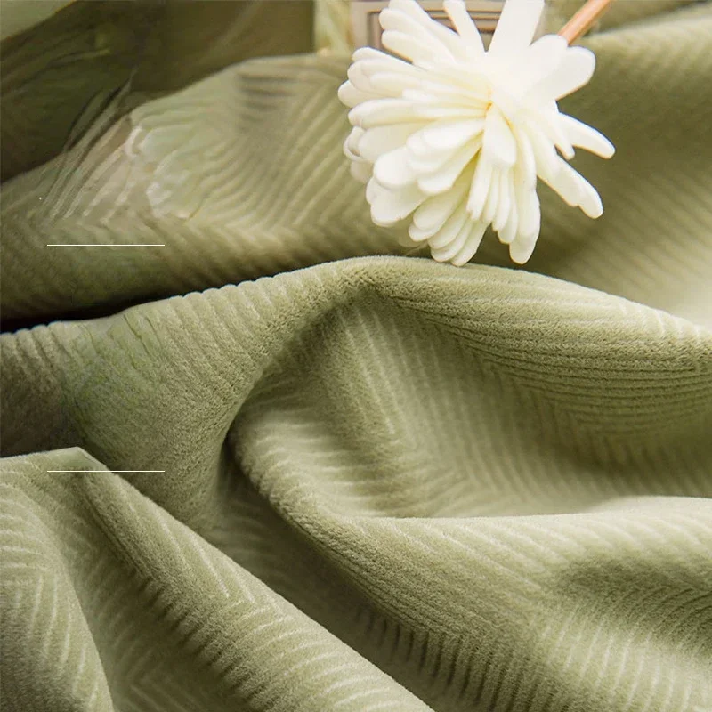 Light Luxury Matcha Embossed Herringbone Flannel Curtains Living Room Bedroom Balcony Curtains Finished Products