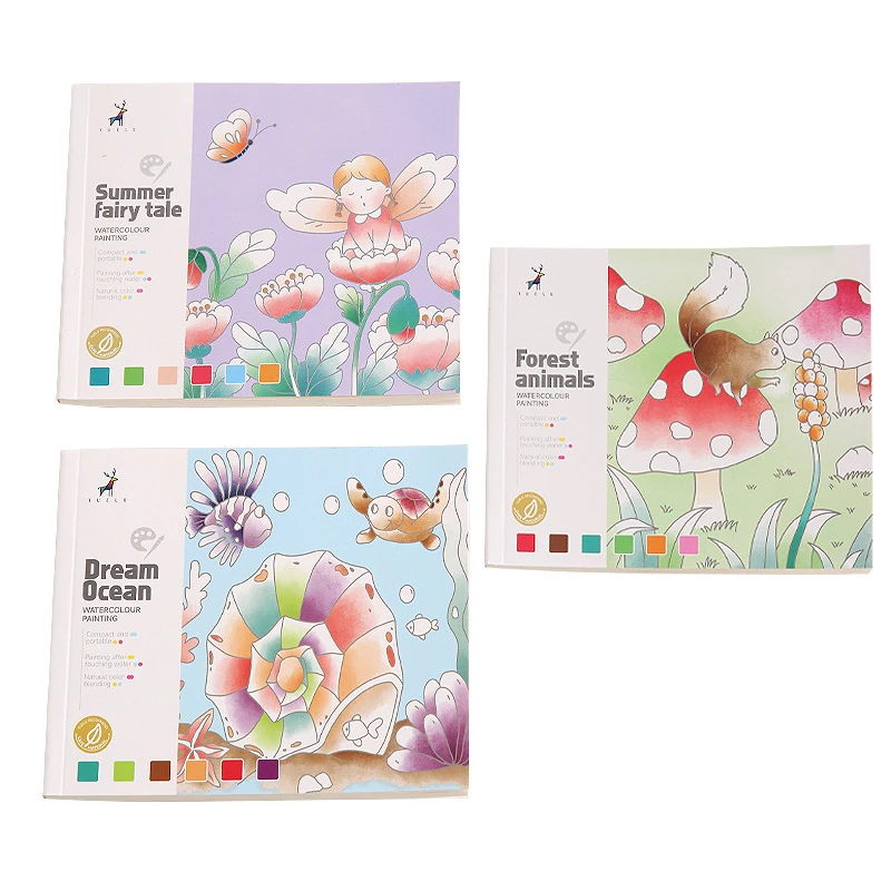 1Set  Portable Sea Coloring Books Watercolor Paper Comes With Paint Tool For Adults Children Art Painting Learning